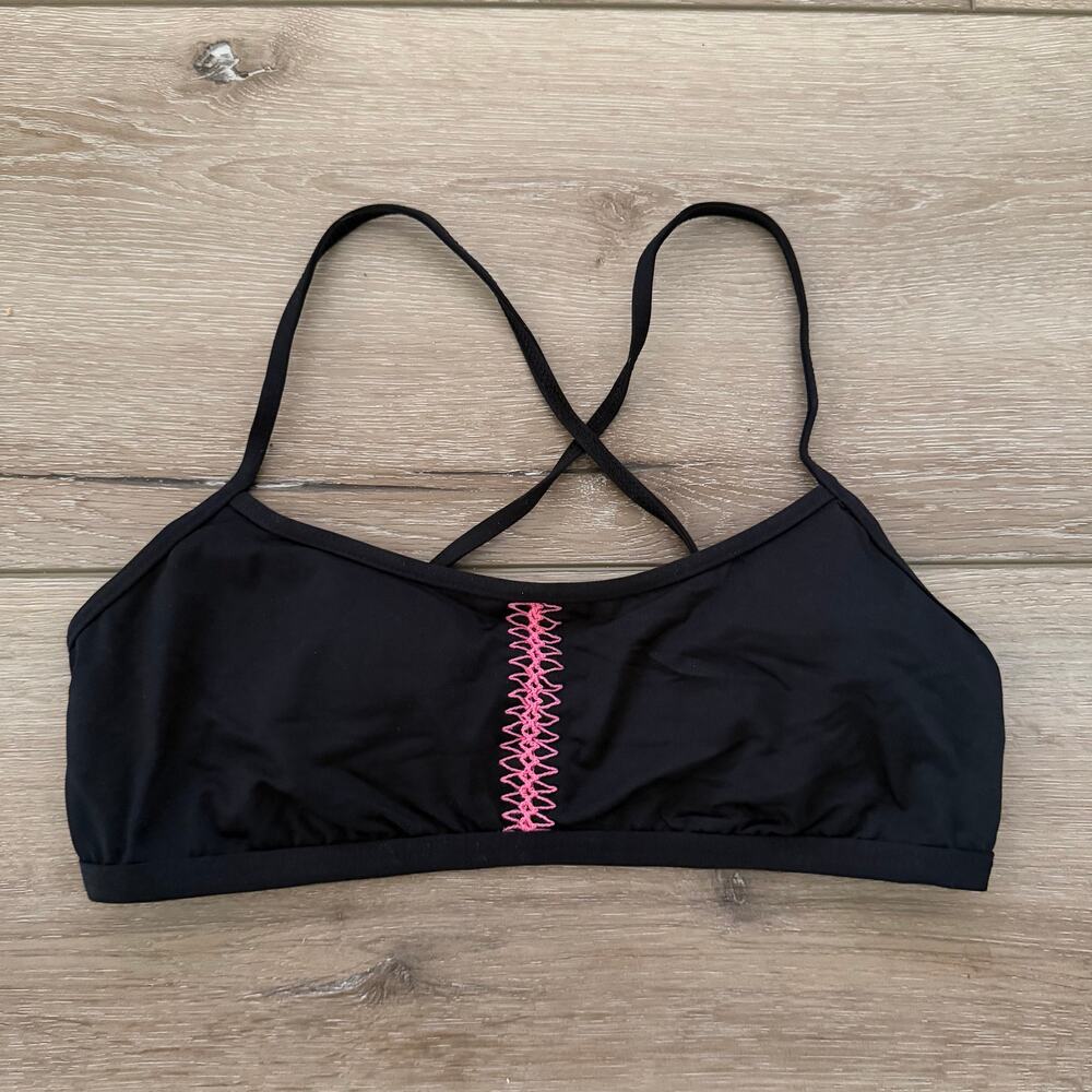 L*SPACE BIKINI TOP - BLACK & PINK SCOOP NECK - SIZE MEDIUM